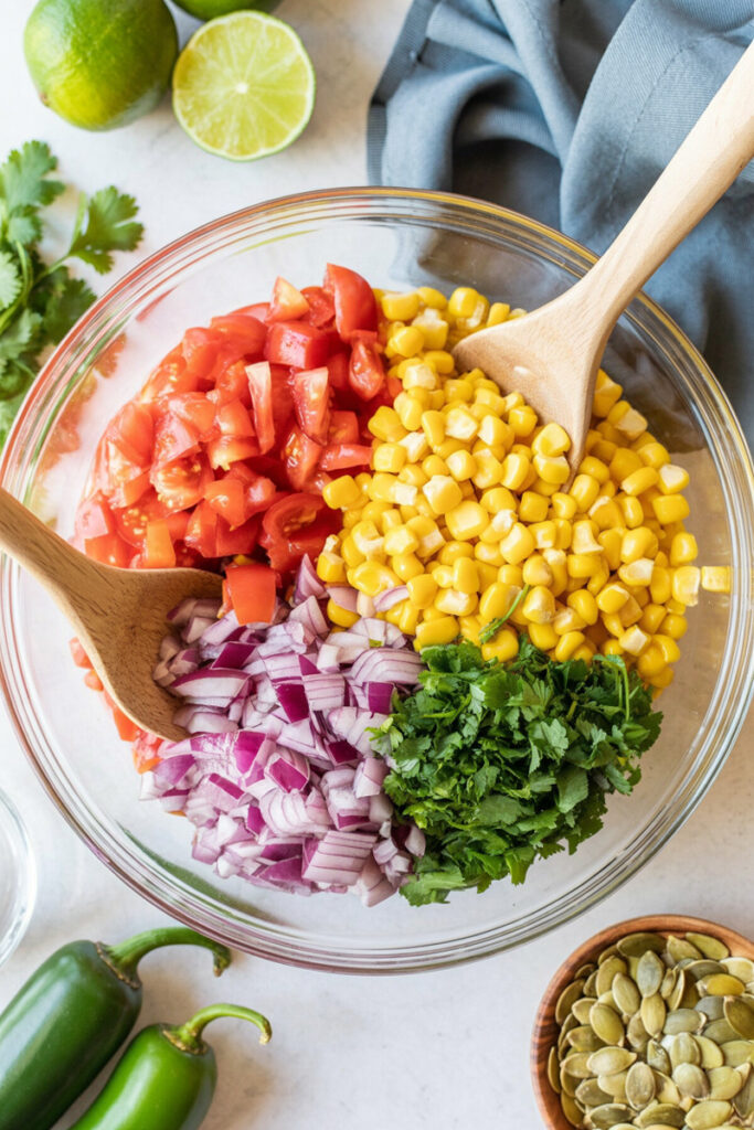 Corn and Black Bean Salad Mixing