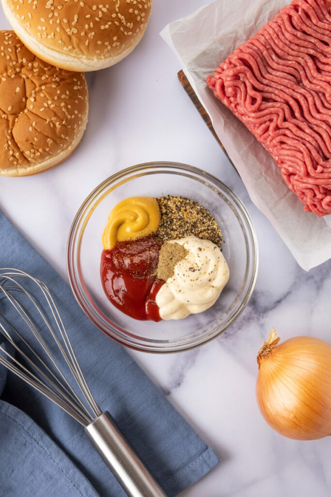 Mixing Big Mac Sloppy Joes Ingredients