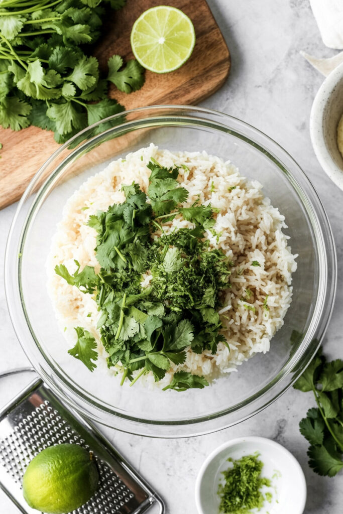 Mixing Cilantro Lime Rice