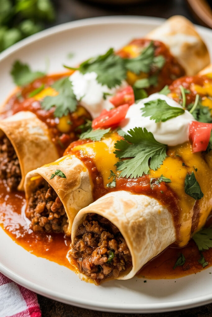 Serving Cheesy Beef Enchiladas