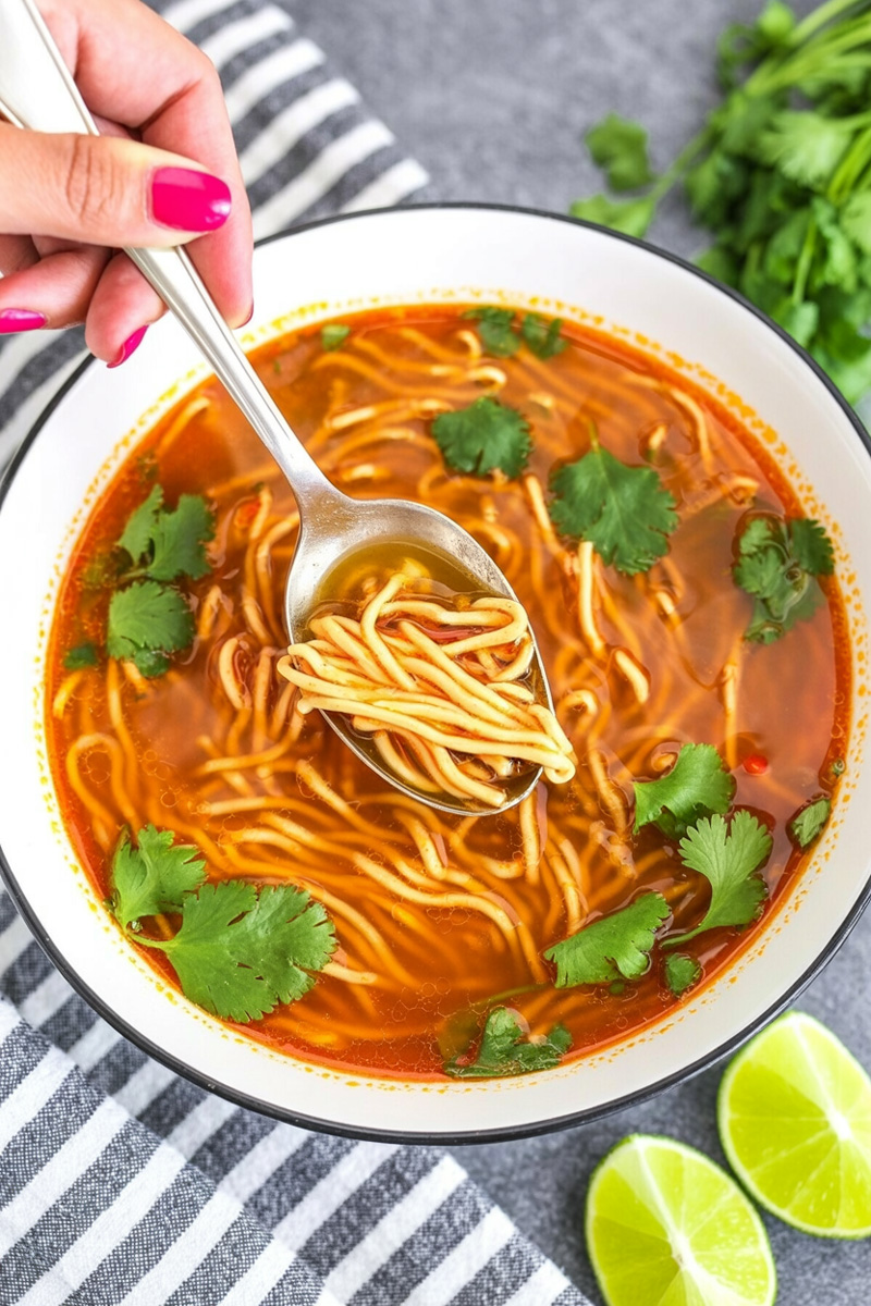 Serving Mexican Noodle Soup